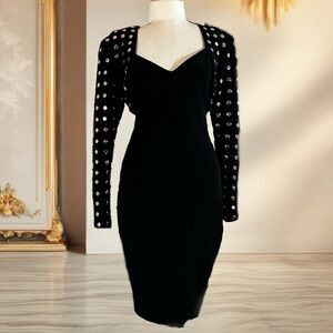 Cache Black Sequin Embellished Long Sleeve Bodycon Dress